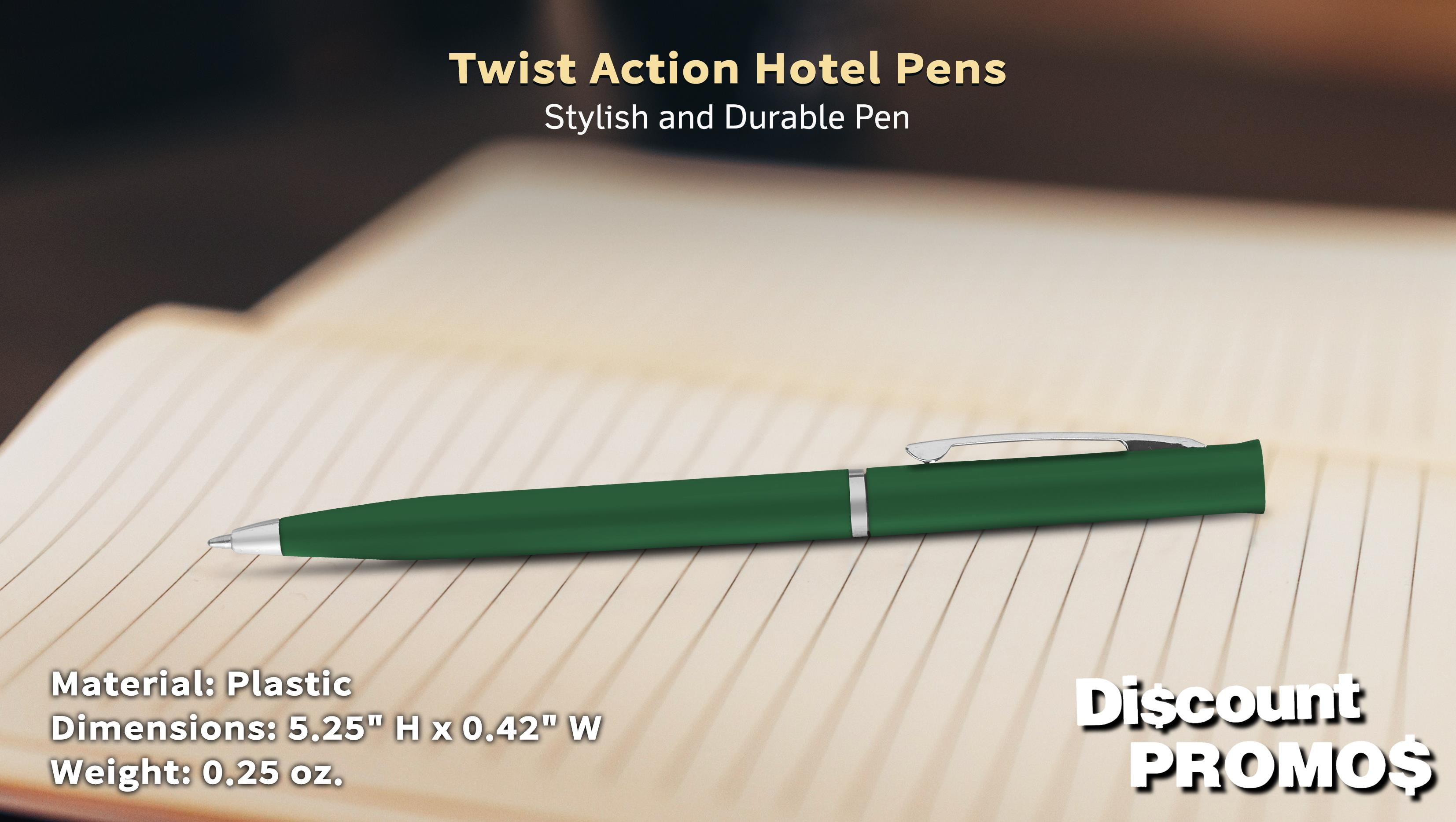 10 Twist Action Hotel Pens Pack - Plastic, Black Ink - Green
