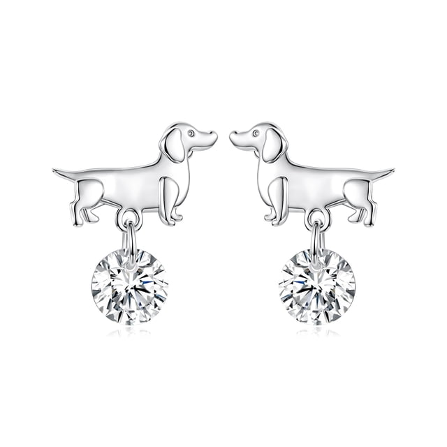 Arete de Dachshund Bañado en Plata