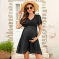 thumbnail image 2 of Women's Maternity Dress V Neck Short Sleeve Swiss Polka Dot Midi Dress Summer Casual A Line Dress, 2 of 5
