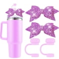 thumbnail image 2 of 2 Pcs Silicone Straw Cover For Cup, 2Pcs Cute Glitter Bow Straw Toppers For Tumblers 30&40 Oz, Pink Straw Lid & Bowknot Decoration For Cup Accessories, 2 of 3