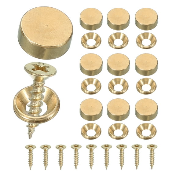 Uxcell Brass Decorative Screws with Cap, Mirror Screw Self Tapping Screws Decorative Cover Yellow