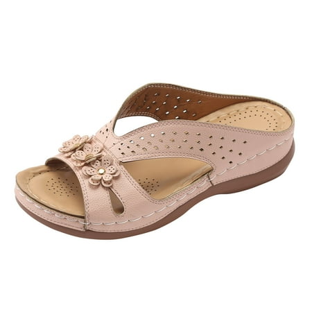 

Krdevn Women s Summer Fashion Leather Flower Openwork Slippers Outdoor Beach Slippers Pink 8.5
