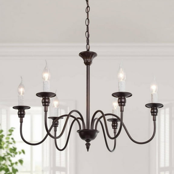 LNC 6-Light 1-Tier Transitional Metal Bronze Hardwired Candle Chandelier