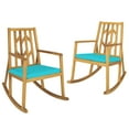 thumbnail image 3 of Costway 2 PCS Patio Rocking Chair Acacia Wood Armrest Cushioned Sofa Garden Turquoise, 3 of 10