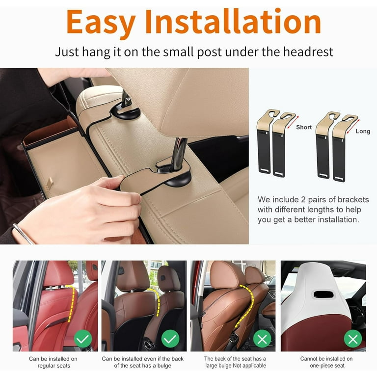 Kvago Car Seat Back Organizer, Beige Leather, Travel Storage with Cup  Holder, Tissue Box, Hooks - Walmart.com