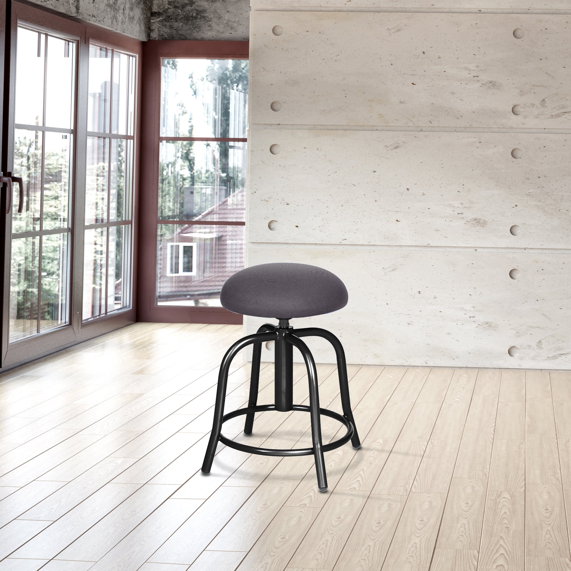 Hampden Furnishings Vince Collection Fabric Padded Swivel Art Stool, Black/Grey, 19"-25"
