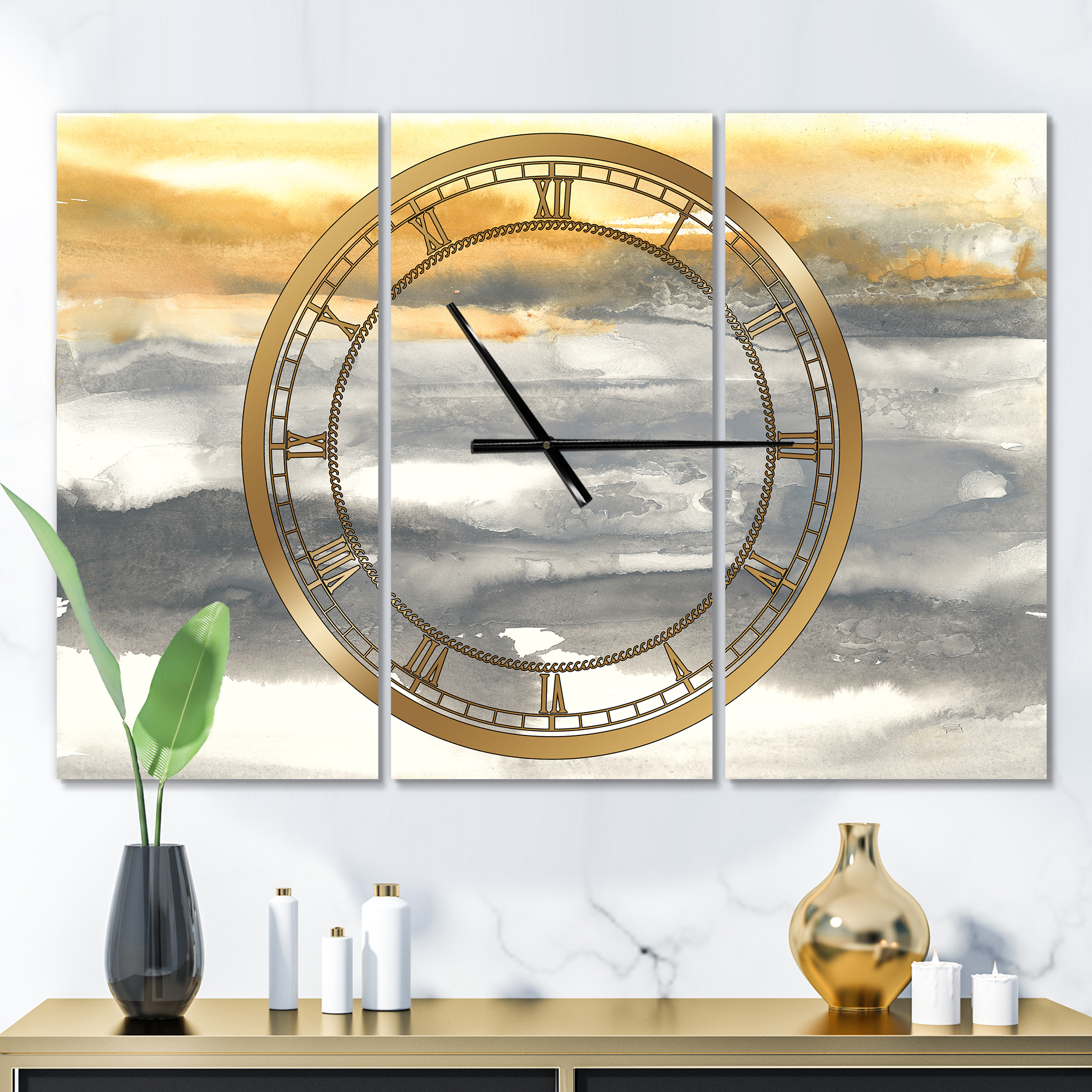 Designart 'Gold Glamour Direction II' Modern wall clock