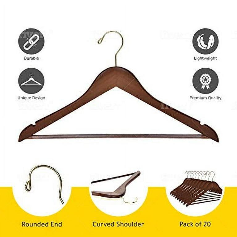 HOUSE DAY Wooden Hangers 100 Pack, Heavy Duty Walnut Coat Hangers for  Closet, Smooth Finish Wooden Coat Hangers Suit Hangers with Non Slip Pants  Bar