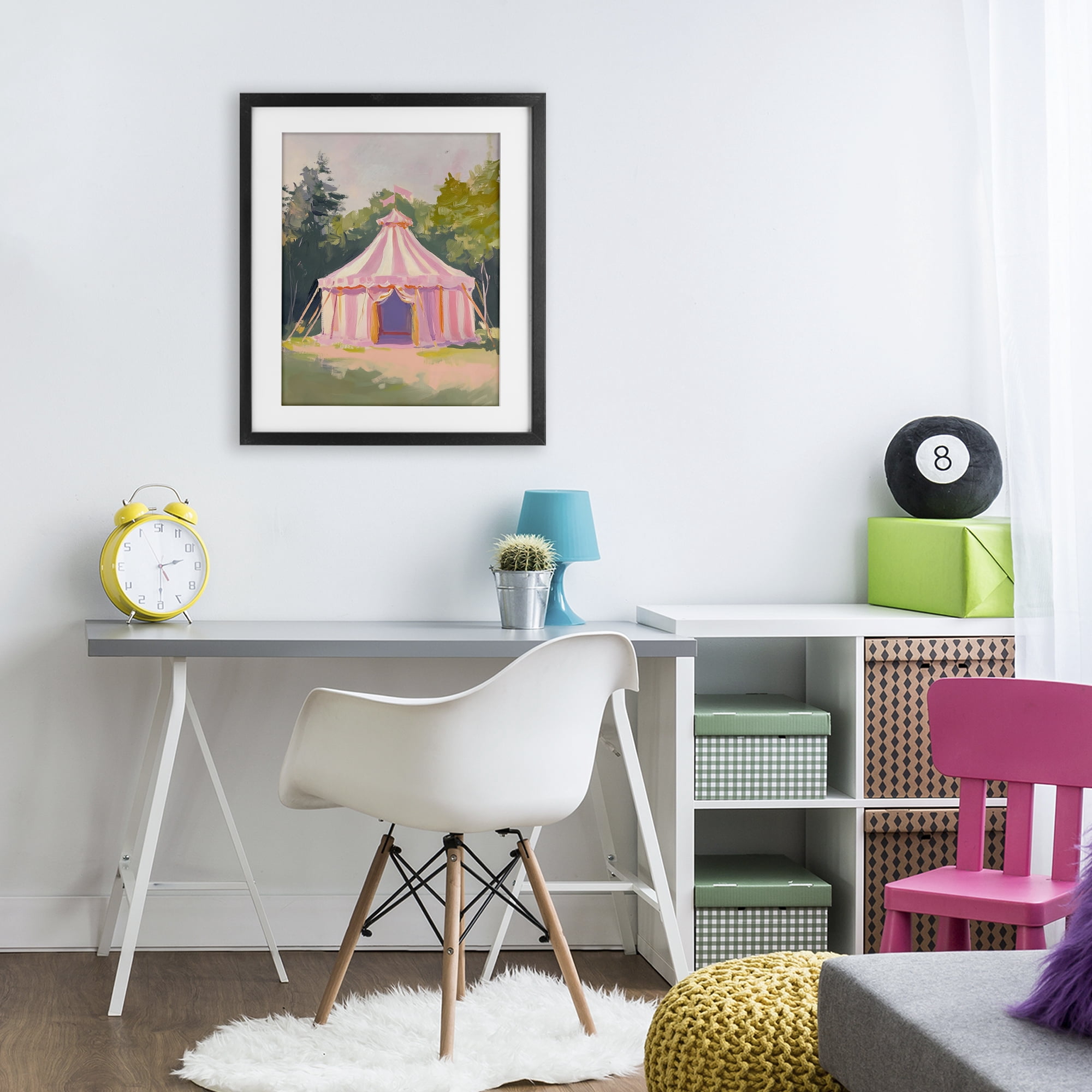 Stupell Industries Pink Circus Tent in Meadow Black Framed Print Under Glass, design by The Prints Vibe