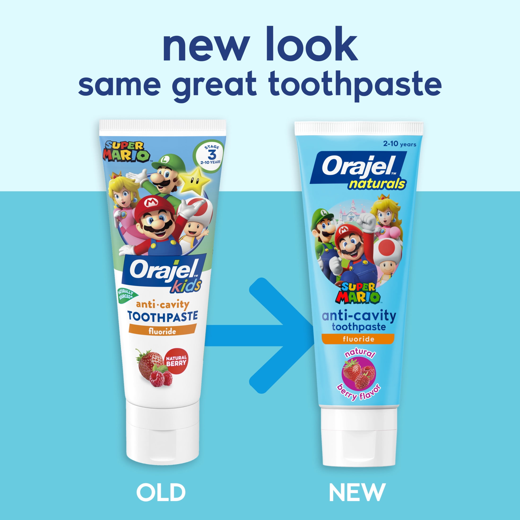 Orajel Naturals Super Mario Anti-Cavity Fluoride Toothpaste, Natural Berry Flavor, 5.8 oz