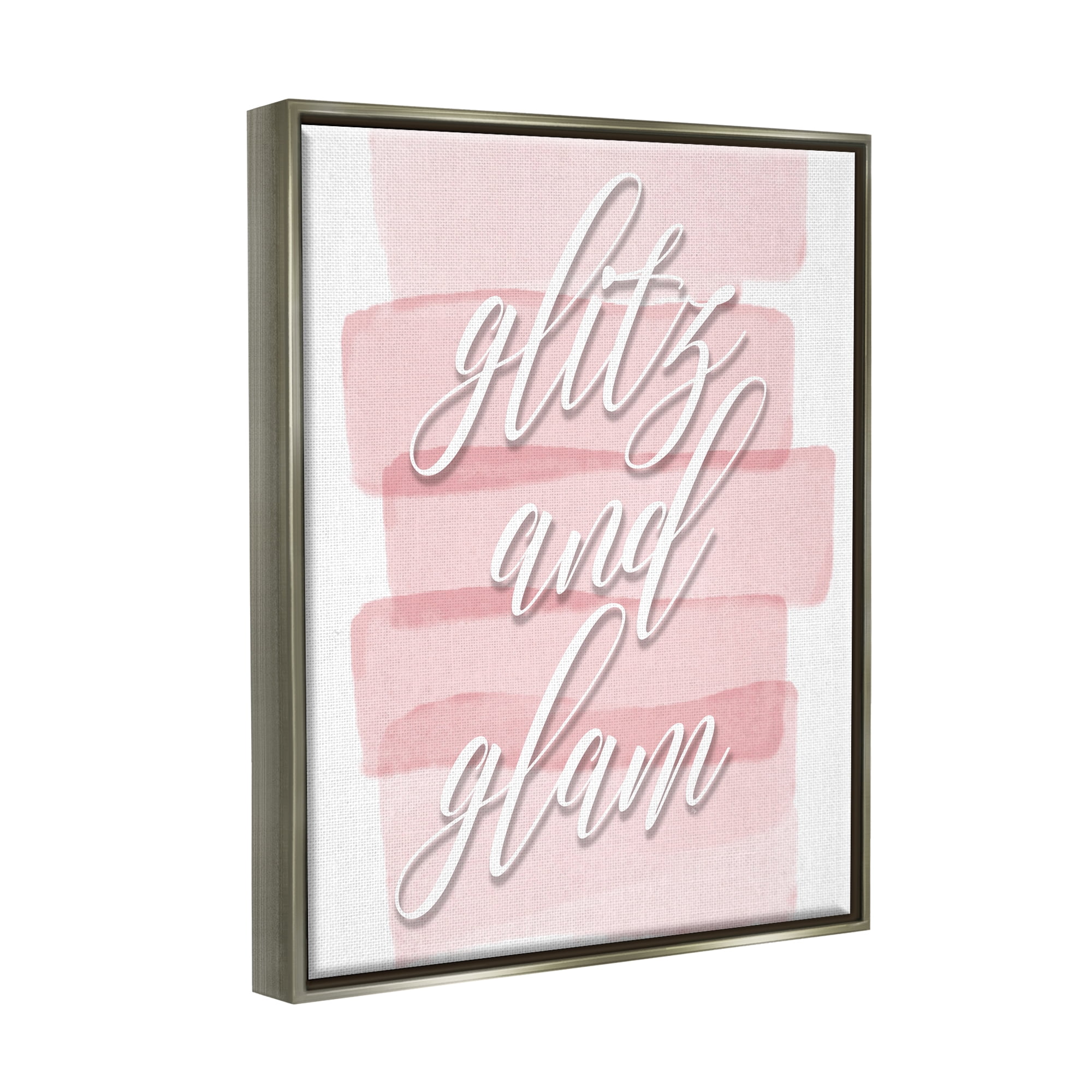 Stupell Industries Glitz & Glam Pink Trendy Phrase Botanical & Floral Painting Gray Floater Framed Art Print Wall Art