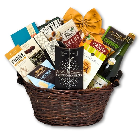 Luxurious Flavors Gourmet Gift Basket with Sparkling Cider, Cheese, Breadsticks, Candy and More