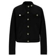thumbnail image 5 of WMTBSRSW Womens Petite Suede Jackets Trendy Lapel Button Down Bomber Jackets Casual Solid Slim Fitted Short Outwear Black X-Large, 5 of 8