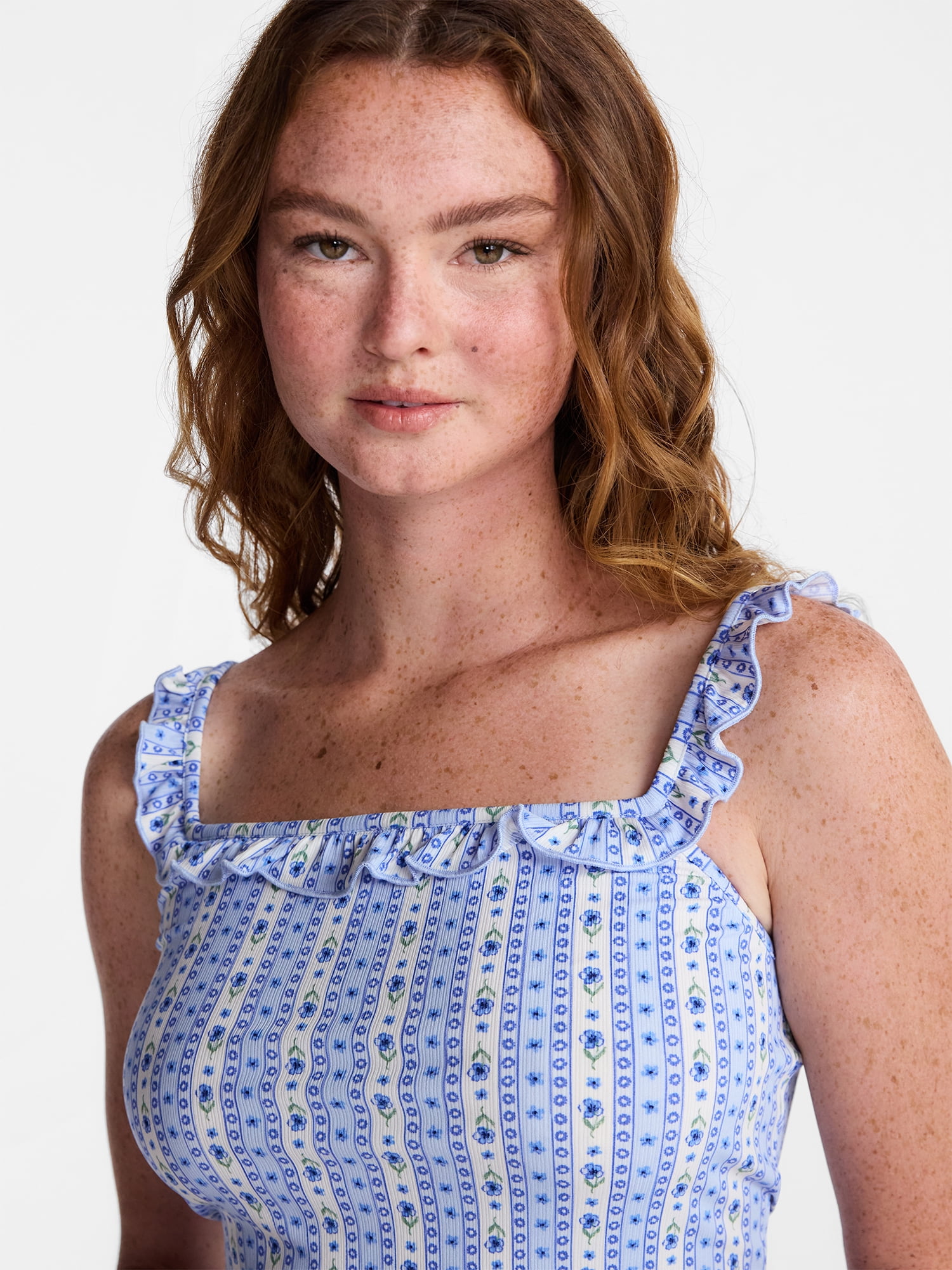 No Boundaries Ruffle Tank Top and Shorts Sleep Set, 2-Piece, Women's XS-XXL