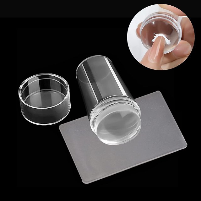 Estampador de uñas con raspador, 1 juego de raspador de uñas transparente, sello de silicona transparente para uñas con malvavisco, sello transparente para uñas francés