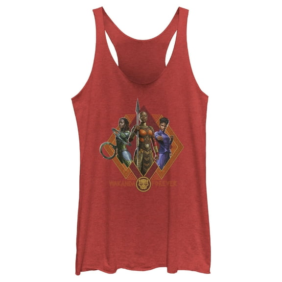 Women's Black Panther: Wakanda Forever Okoye Shuri and Nakia Portraits Racerback Tank Top Red Heather Medium