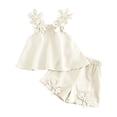 thumbnail image 3 of CYRBOKO Girls Outfit Sets, Casual Short Sleeve Elastic Waist Soft Two-piece Sets Beige Size 5-6 T, 3 of 7