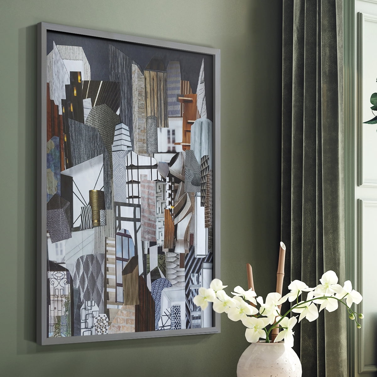 Western Metropolis Framed Print in Gray Solid Wood 22 x 28 Framed Print
