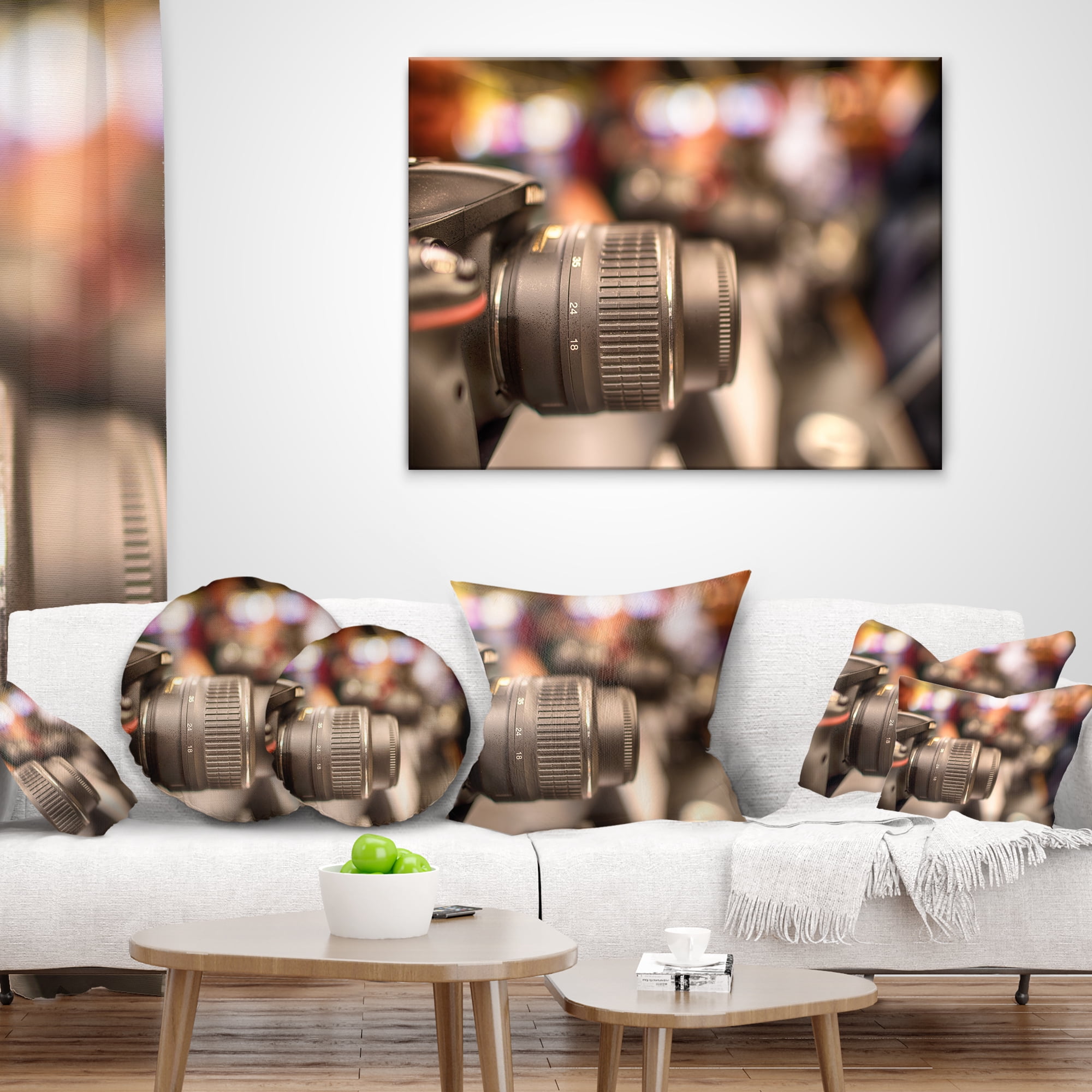 Designart Modern Camera in City Electronics Shop - Contemporary Throw Pillow - 12x20