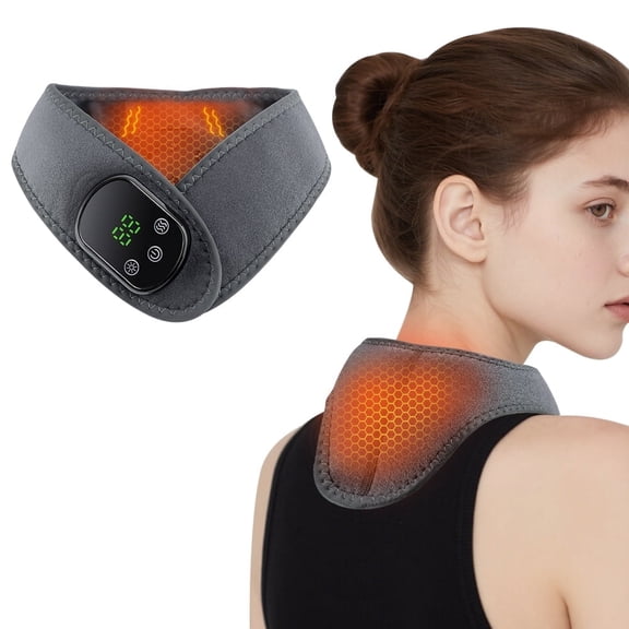 Neck Heating Pad with Vibration Massage, Cordless Neck Massager with Heat, 5 Heats and 3 vibration, Auto Shut Off, Rechargeable Neck Warmer and Heated Neck Wrap for Mom Women Men
