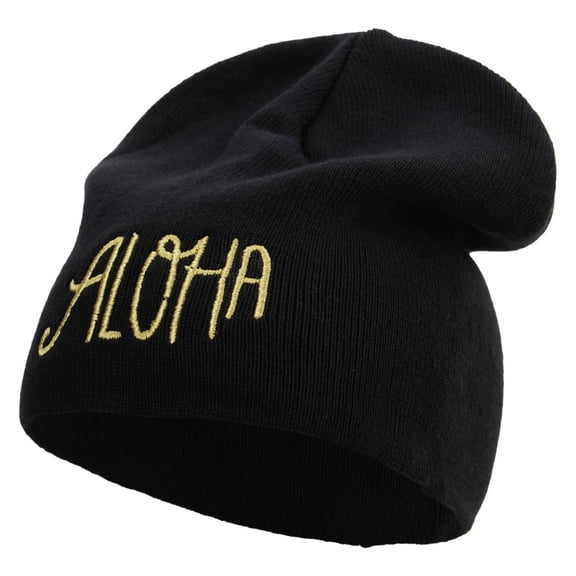 Artistic Aloha Logo Embroidered Big Size Superior Cotton Short Knit Beanie - Black XL-3XL