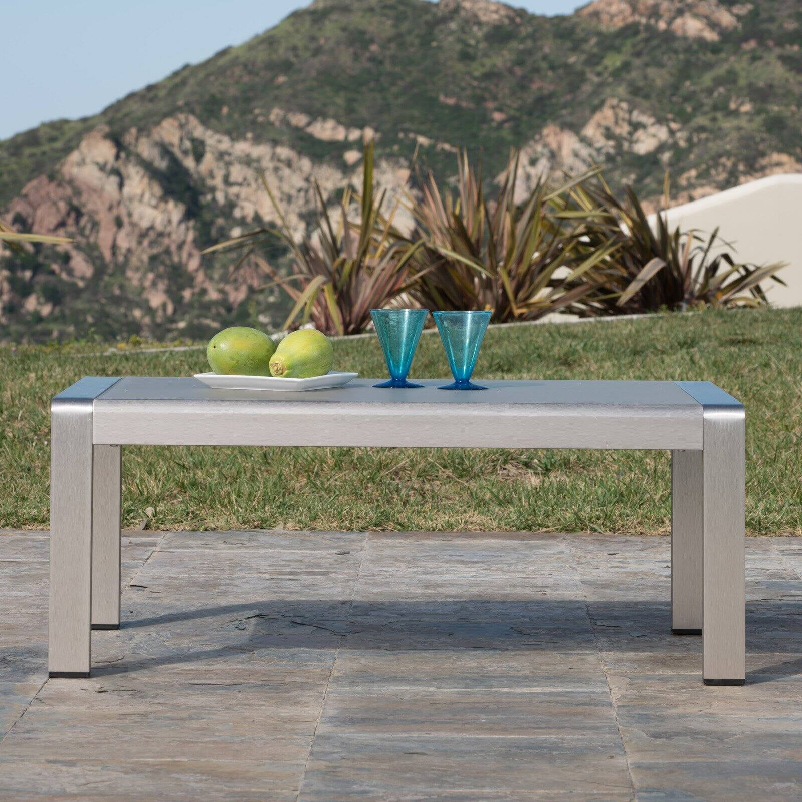 Cape Coral Outdoor Aluminum Coffee Table with Glass Top