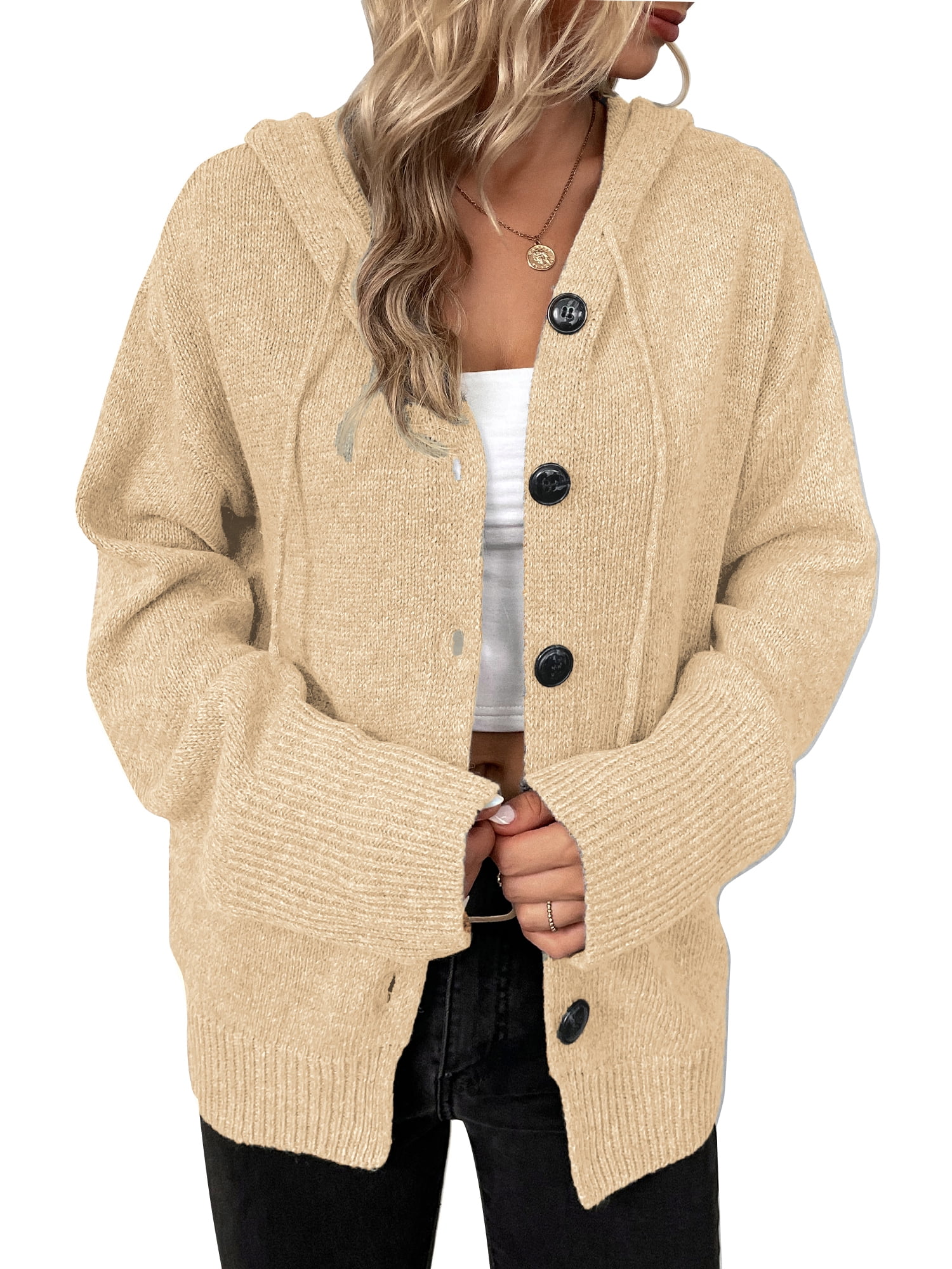 Ecetana Cardigans for Women Long Sleeve Knit Hooded Sweater Coat Female ...