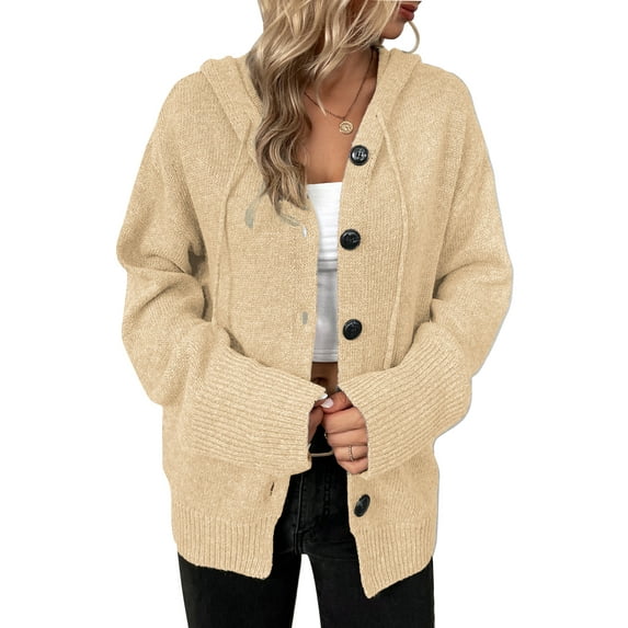 Ecetana Cardigans for Women Long Sleeve Knit Hooded Sweater Coat Female