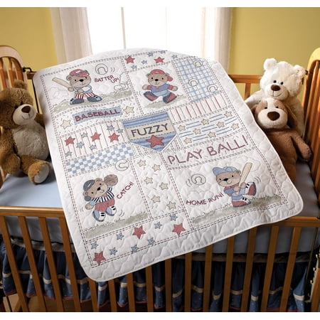 Crib Cover Stamped Kit - Bucilla Baseball Buddies Crib Cover Stamped Cross Stitch Kit, 34