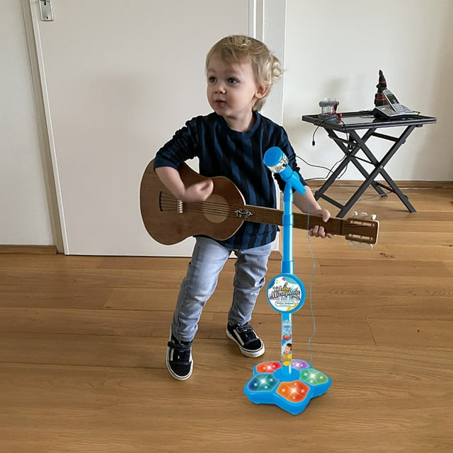 ABPWLY Microphone pour Enfants avec Support Karaoké Simulation Jouet de Chant Hauteur Réglable Musique Danse Lumière Éducation Précoce 1 Ensemble