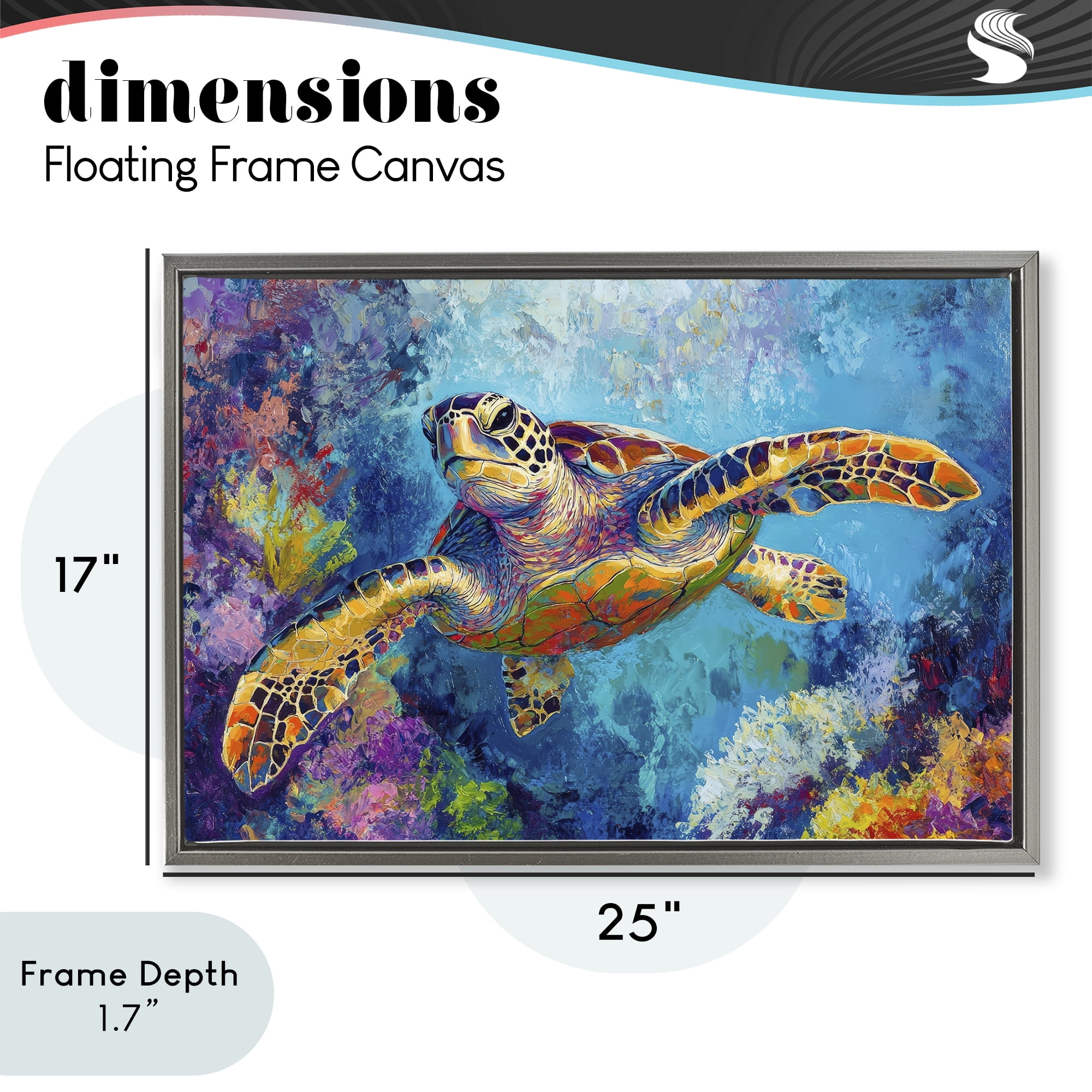 Stupell Industries Colorful Sea Turtle over Coral Gray Framed Floater Canvas Wall Art, design by Petal Prints Design