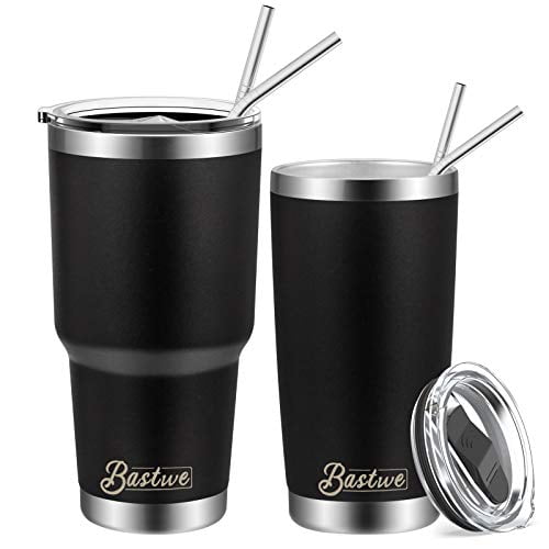 Hot Beverage Black Works Great for Ice Drink 2 Pack 30oz Vacuum Insulated Tumblers School Bastwe Double Wall Stainless Steel Travel Mug with Lid and Straw for Home Office 