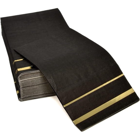 Gift Boutique Black Guest Napkins with Gold Foil Trim, 3-Ply Disposable Paper Dinner Napkins, 100 Count, 15 x 12.75 Inch Elegant Party Supplies