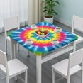 thumbnail image 3 of Colorful Rainbow Tie Dye Spiral Pattern Square Fitted Tablecloth with Elastic Edge,Square Table Cover,Washable Elastic Table Cover for Home Kitchen Party Decor 34"x34", 3 of 6