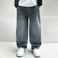 thumbnail image 2 of UACY Boys Baggy Jeans Teen Casual Straight Wide Leg Denim Pants Y2K Vintage Elastic Waist Loose Fit Cargo (Blue, 8-9 Years), 2 of 8