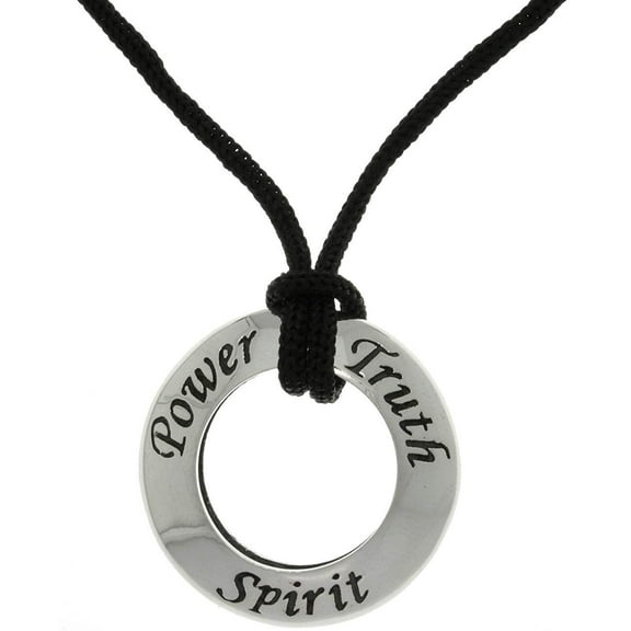 Jewelry Trends Sterling Silver Power, Truth and Spirit Ring Pendant with Black Cord Necklace
