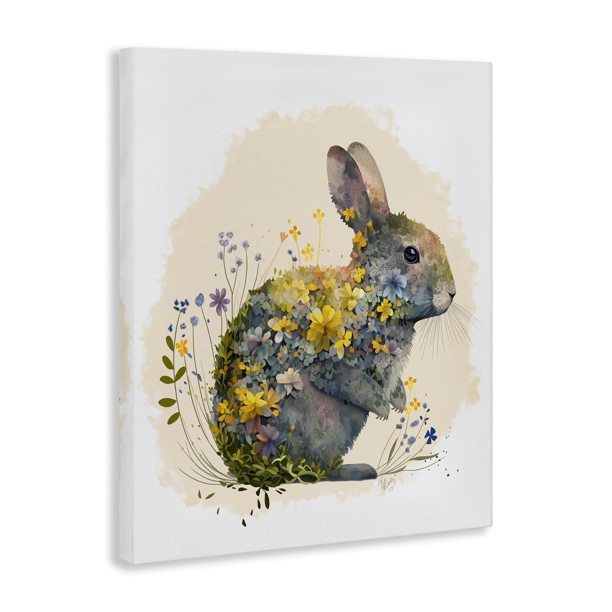 Stupell Industries Rabbit with Buttercup Flowers Animals & Insects Painting Gallery Wrapped Canvas Art Print Wall Art, 24 x 30