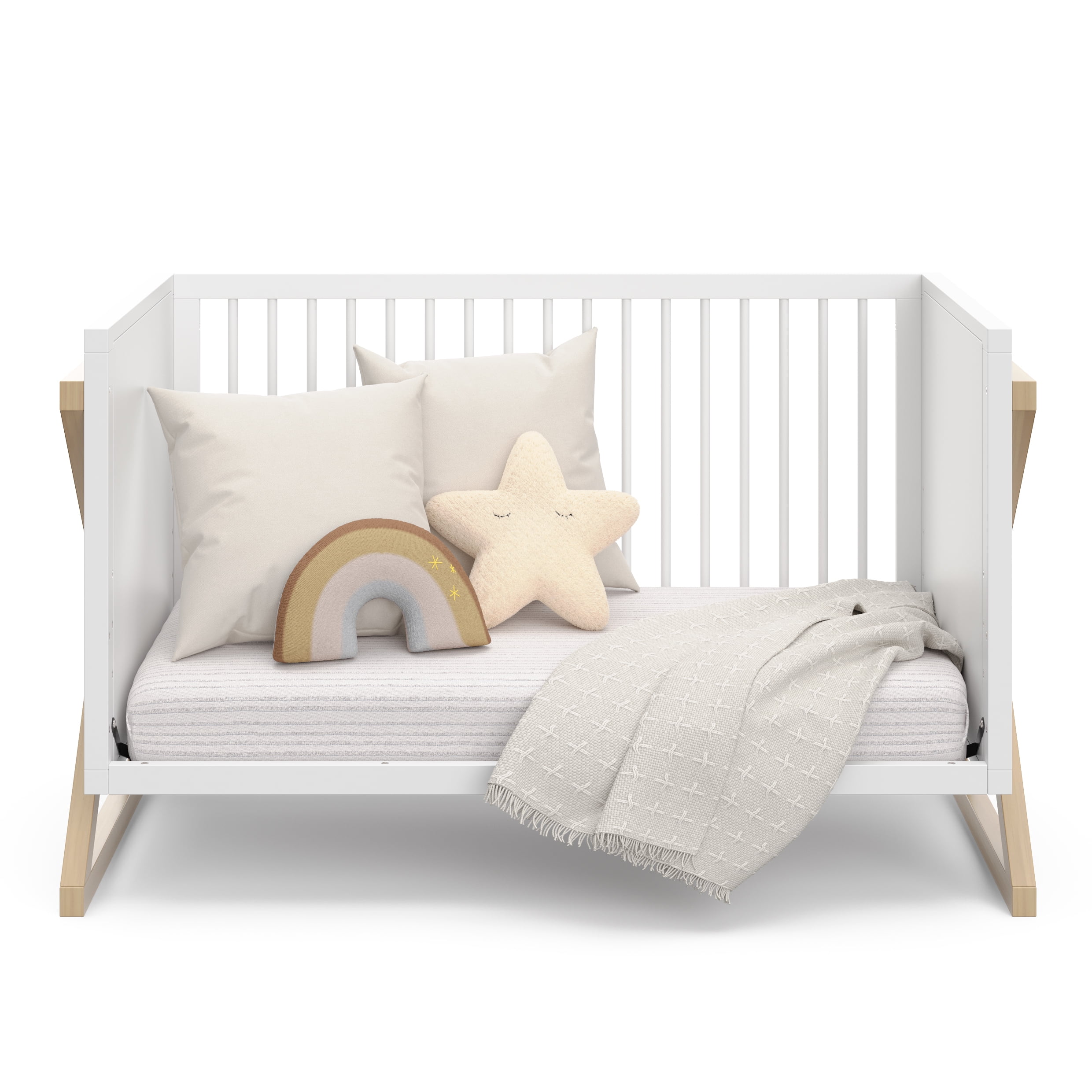 Storkcraft Equinox 3-in-1 Convertible Baby Crib, White with Driftwood
