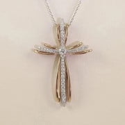 2Ct Round Cut Simulated Diamond Women's Designer Cross Pendant Necklace 14k Two-Tone Gold Plated Silver