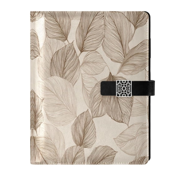 Leather Planner Leather Notebook Notebook Journal Binder Design Pen Pocket Design Convenient for Storage Beige Leaf Pattern