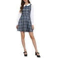 thumbnail image 2 of Allegra K Women's Plaid Peter Pan Collar Long Sleeve Mini A-Line Dress XL Gray Blue, 2 of 6