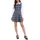 thumbnail image 2 of Vestido mini A-line de manga larga con cuello Peter Pan de cuadros para mujer Allegra K L gris azul, 2 of 6