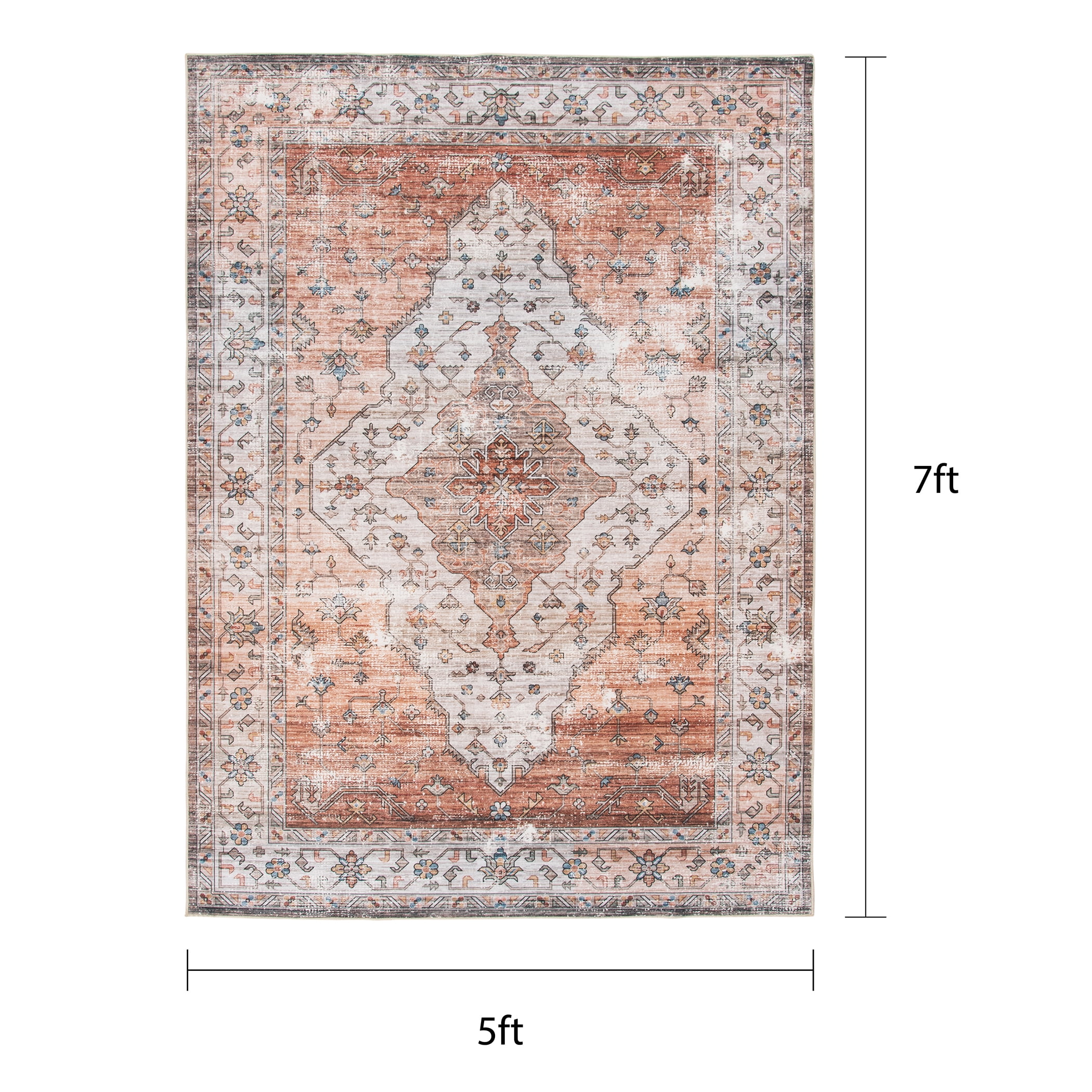 Home Décor Collection Washable Multicolor Persian Indoor Area Rug, 5'x7'
