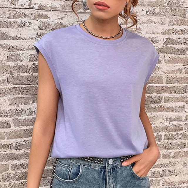 Sentmoon Tunique pour Femmes T-Shirts Col Rond Manches Courtes Débardeurs Élégants Décontractés Basiques Grande Taille Hauts d'Été pour Femmes 2025 jusqu'à 40 % de Réduction