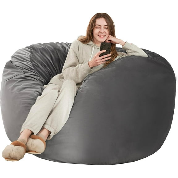Bean Bag Chair 3Ft Luxurious Velvet Ultra Soft Fur with High Rebound Memory Foam Bean Bag Chairs for Adults Plush Lazy Sofa with Fluffy Sponge 3' (Grey)