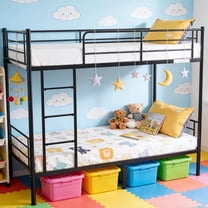 PAPROOS Twin Over Twin Bunk Bed Frame with 2 Ladders and Full-Length Guardrails, Bunk Bed No Box Spring Needed (Black)