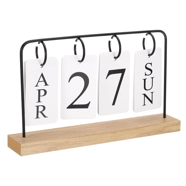 Calendario Perpetuo de Madera Vintage, Calendario de Páginas Giratorias para Mostrar el Mes y la Fecha en la Oficina o Escritorio, Negro