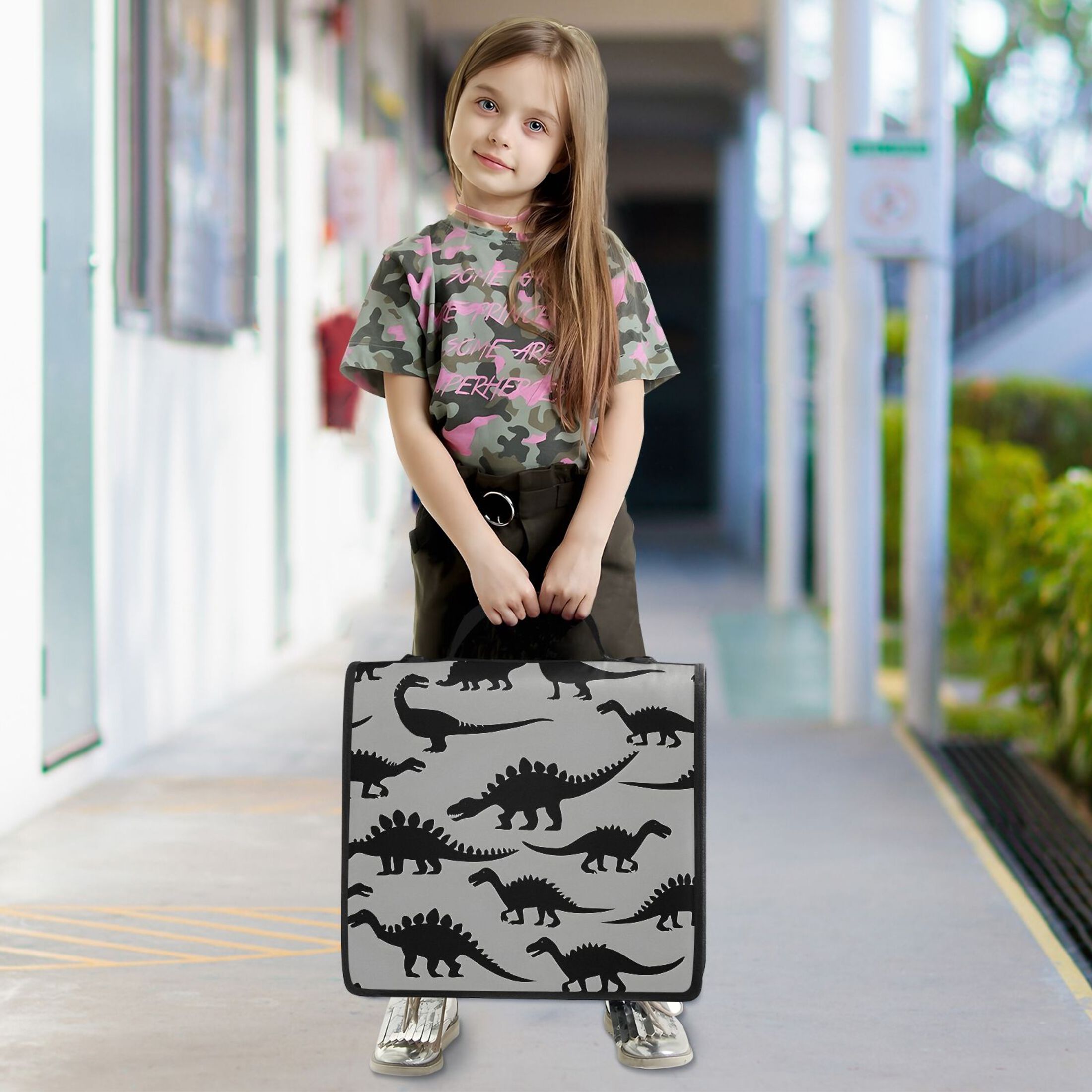 ALAZA Zipper Binder Art Dinosaur Silhouettes 3 Ring Trapper Keeper File Folder Organizer Bag