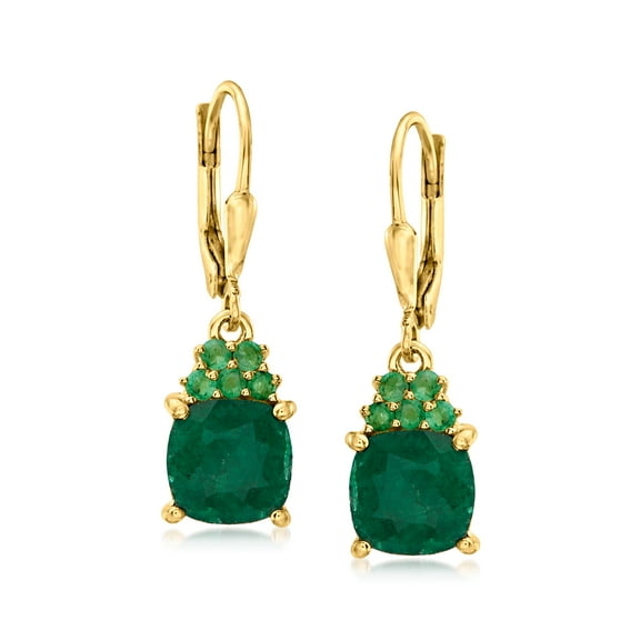 Ross-Simons 4.20 ct. t.w. Emerald Drop Earrings in 18kt Gold Over Sterling, Women's, Adult