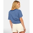thumbnail image 3 of RVCA Women's Radley Blue Striped Center Front Knot Relaxed Fit Tee T-Shirt (Medium, Blue), 3 of 5